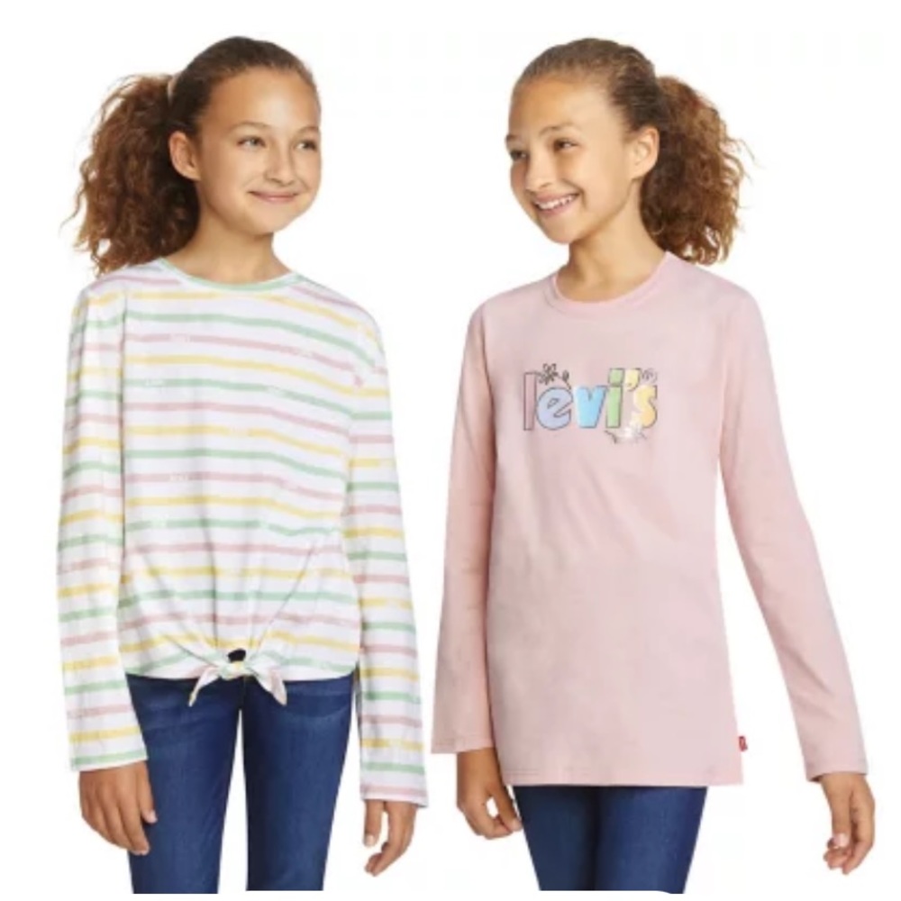 Levi's Girls' 2 Pack Long Sleeve pink and pastel striped Tee